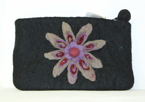 black pocket purse with flower