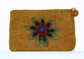 gold felt purse with flower